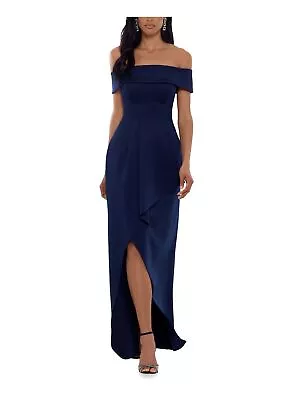 XSCAPE Womens Navy Asymmetrical Hem Lined Short Sleeve Formal Gown Dress 4 • $39.99