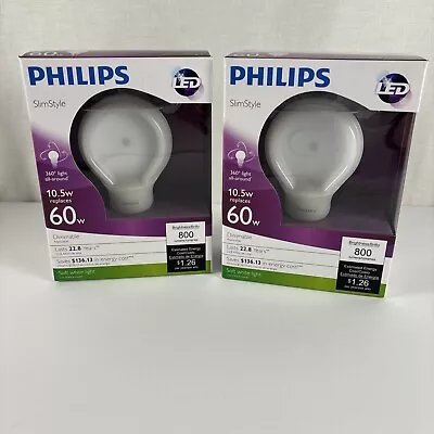 2 Philips Slim Style 10.5 Watt (60w) Dimmable LED Lightbulb Bulbs • $14