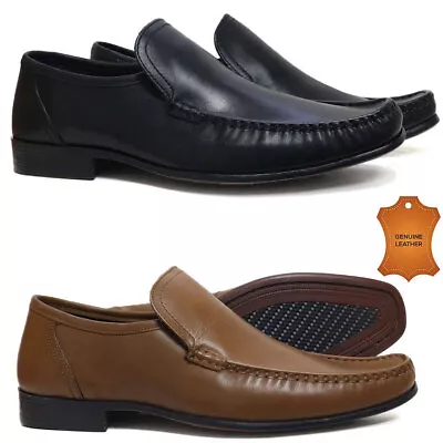 Mens Leather Slip On Walking Boat Deck Casual Driving Moccasin Loafer Shoes Size • £21.95