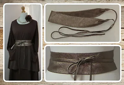 Bnwt Quirky Lagenlook Genuine Leather Bronze-colour Italian Obi Sash Belt • £24.99