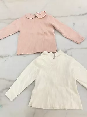 Zara 2 PC Little Girl Floral Knit Sweater Long Sleeve Top White Pink Size 2-3T • $14