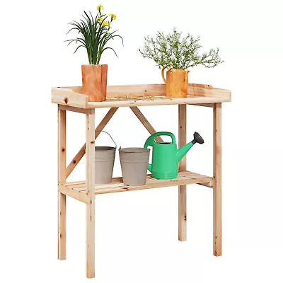 Gecheer Plant Table With Shelf 78x38x82.5  Solid Wood Fir  Cofee Table F1V6 • £50.35