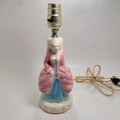 VTG Figural Porcelain Colonial/Victorian Lady Table Lamp Boudoir Works 11.5  • $24