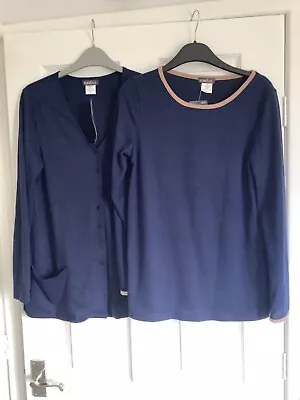 Kim&co Navy Cardigan And Navy With Camel Piping On  Jumper Size SP/TP  NEW • £10