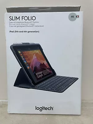 LOGITECH Slim Folio Keyboard Case For IPad 5th 6th Gen AZERTY FRENCH LAYOUT Blk • £19.99