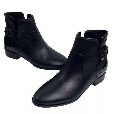 Michael Kors Womens Salem Ankle Boots Booties Black Leather Buckle Sz:9M NIB • $75.73