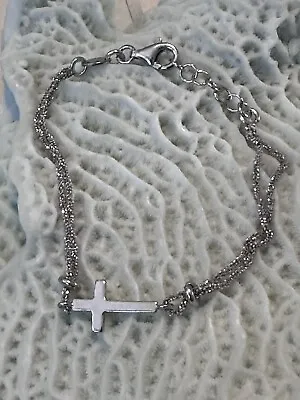 925 Sterling Silver Sideways Cross Bracelet Vintage Beautifully Crafted. • $19.99