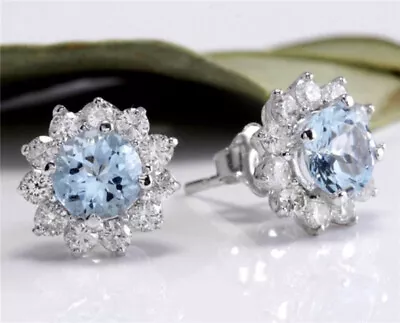 Fashion Dangle Aquamarine Stud Earrings Silver Filled Wedding Jewelry Women • $0.68