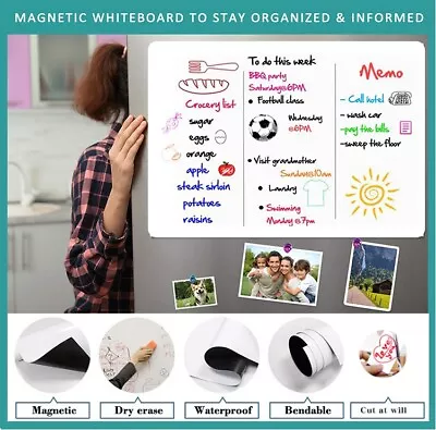 Magnetic Whiteboard For Fridge Dry Wipe Pens Eraser Weekly Planner Notice Board  • £9.29