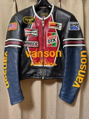 VANSON Leather Jacket One Star Motorcycle Single Riders Size 38 USED Maid In USA • $467