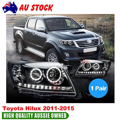 $360 • Buy LED Pair Black Angel Eyes DRL Projector Head Lights For Toyota Hilux 2011-2015