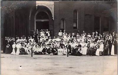 Postcard RPPC 1910s Group Photo Outside Men Women Hats Suits Meadville PA JA20 • $4.50