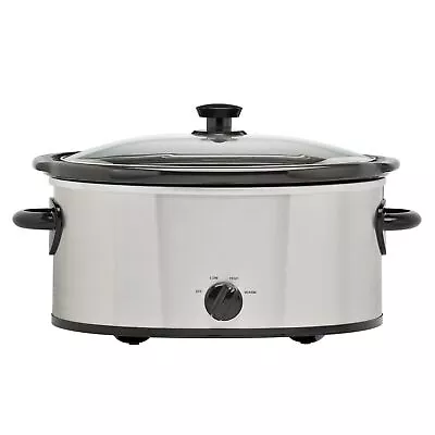 6 Quart Oval Slow Cooker Stainless Steel Finish Glass Lid • $19.87