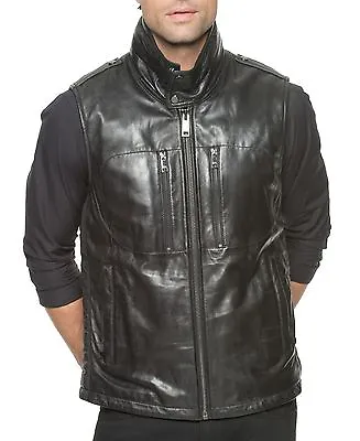 Andrew Marc New York Black Leather Liberty Moto Vest Jacket New $565 • $134.10