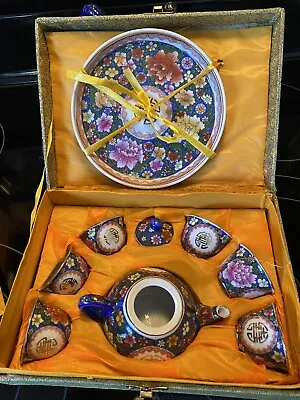 Mini Japanese Hand Painted China Tea Set In Box Tray Tea Pot 6 Cups Vintage • $40