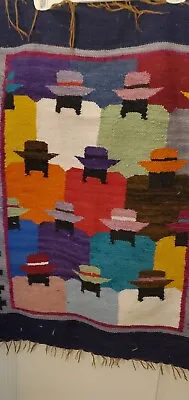 Vintage Woven Mexican Heads & Hats Scene Tapestry/Wall Hanging 33 X 23 • $55