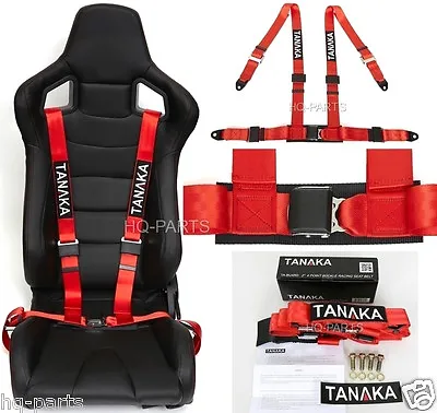 1 X Tanaka Universal Red 4 Point Ez Release Buckle Racing Seat Belt Harness • $42.89
