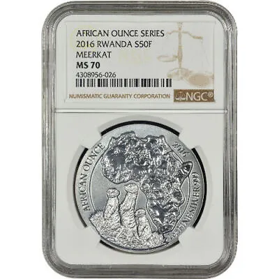 2016 1 Oz Rwandan Meerkat Silver Coin NGC MS70 • $61.98