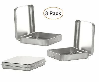  MagnaKoys® Square Silver Metal Hinged Tins 3.5 X 3.5 X .70 Inches Tin Boxes - 3 • $5.99