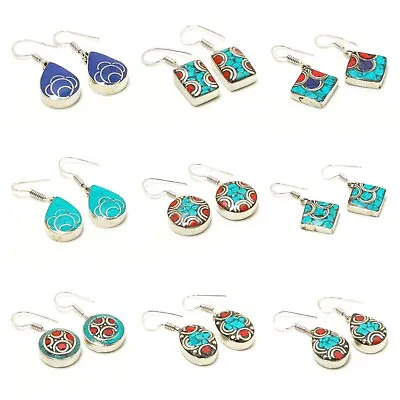 Tibetan Turquoise Coral Lapis Lazuli Handmade Ethnic Jewelry Nepali Earrings C11 • $5.99