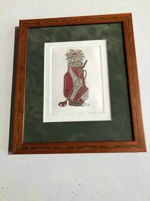 Martha Hinson COUNTRY CLUBS Hand Colored Etching S/N Special Golf Flag Frame Mat • $79.50