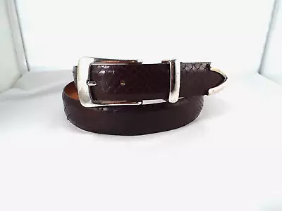 EUC Martin Dingman Handmade Brown Python Embossed Leather 1 1/8  Dress Belt Sz36 • $29