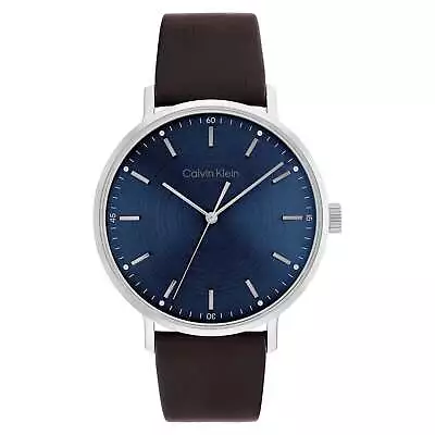 Calvin Klein Dark Brown Leather Blue Dial Men's Watch - 25200052 • $149