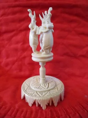 Folk Art Carved Miniature Taper Candle Holder Elephants On Carousel • $3.91