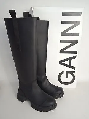 £45.84 • Buy GANNI Ladies Black Recycled Rubber Knee High Rain Boots EU36 UK3 NEW RRP215