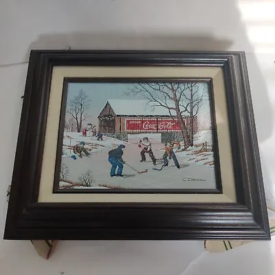 Vintage C. Carson Serigraph Oil Painting Winter Scene Coca Cola 14 By 16 • $29.99