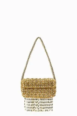 Zara Beaded Occasion Shoulder Bag With Fringing - Gold • £50