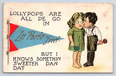 Vintage Postcard LaPorte IN Romantic Lollypops Candy Pennant New Carlisle Q14 • $7.99