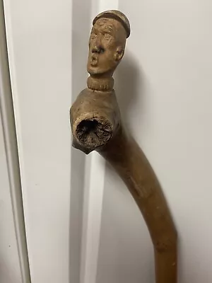 Antique Folk Art Hand Carved Mans Head Handled Cane-Signed • $225