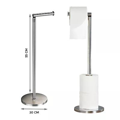 2 In 1 Free Standing Chrome Frame Bathroom Toilet 4 Paper Roll Holder Dispenser • £8.85