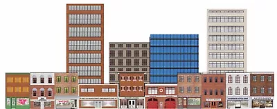 Deluxe HO Scale Train Layout Background Kit W/Storefronts Industrial & High-Rise • $40.99