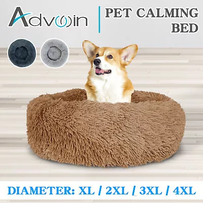 Advwin Pet Bed Round Calming Dog Cat Warm Soft Plush Nest Sleeping Cave • $20.99