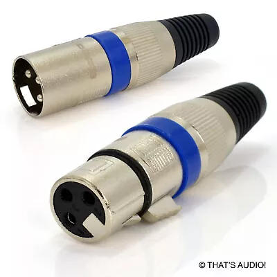 EDGE 3-PIN XLR Straight Plug BLUE Collar & Cable Support (Select MALE Or FEMALE) • £2.99