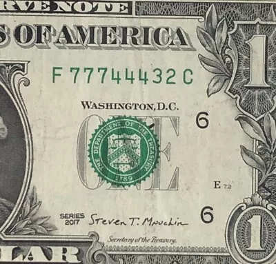 Consecutive Triples Fancy Serial Number One Dollar Bill F77744432C 7s 4s • $9.99