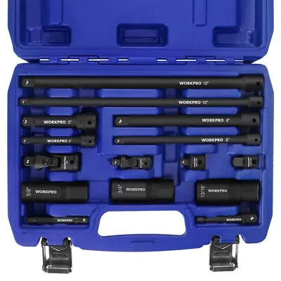 WORKPRO 15PC Drive Tool Accessory Set 1/4  & 3/8  Drive Socket Adapter Extension • $43.99