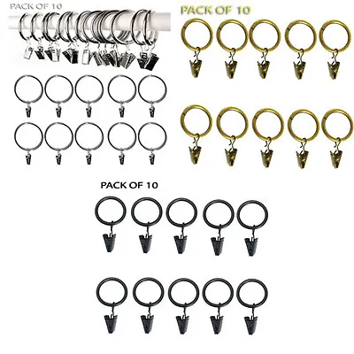 Metal Curtain Pole Rod Voile Net Rings Hooks With Clips Hanging 30 MM X 10 • £4.95