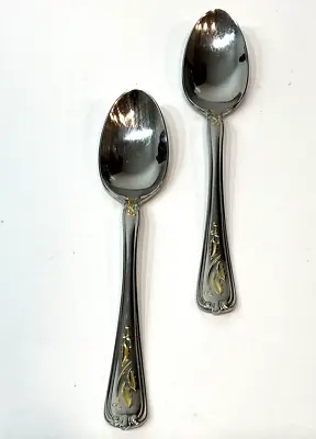 Lenox Golden Holiday 18/8 Flatware Soup Oval Spoon Set Of 2 Gold Holly Accents • $30