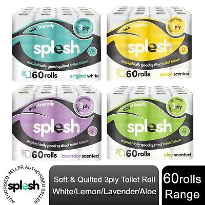 £21.99 • Buy Splesh By Cusheen Toilet Roll Bulk Buy Soft & Quilted 3Ply Eco-Friendly 60 Rolls