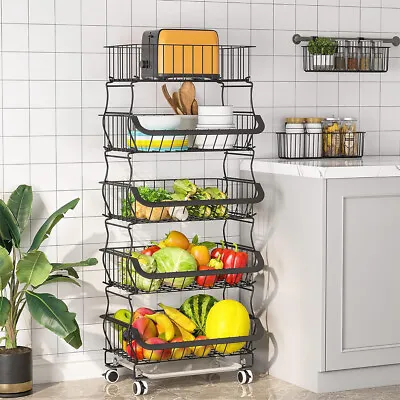 Vegetable Organiser Shelf 2 3 4 5 6 Tiers Kitchen Basket Storage Trolley Rack • £14.94