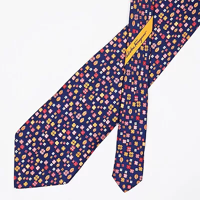 Salvatore Ferragamo Tie Necktie Floral & Ladybug On Dark Blue • $20