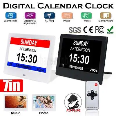 7inch LED Dementia Digital Calendar Clock Alarm Time Day/Week/Month/Year Large • $39.95