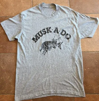 Vintage Muskie Shirt Mens XL Gray Musky Fishing Lake Single Stitch 80s Soft Thin • $20