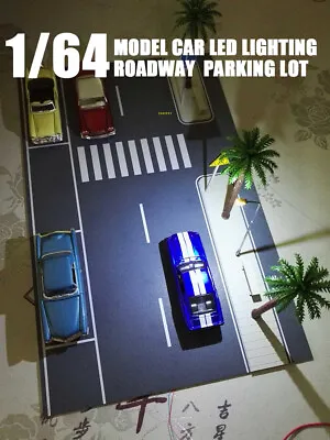 Diorama 1/64 Car Garage Road Landscape LED Lighting Vehicle Parking Scene Model • $16.73