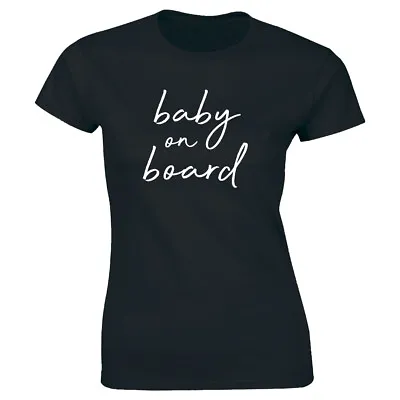 Baby On Board Black Short Sleeve T-Shirt For Women Pregnant Mom Tee Shirt • £14.94