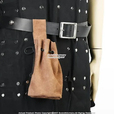 Medieval Suede Leather Drawstring Belt Pouch Bag Renaissance Faire LARP Costume • $19.98