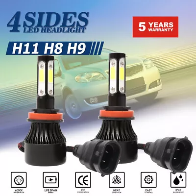 4-Sides H11 H9 H8 LED Headlight Bulb High Low Fog Beam Kit 72W 6000K 16000LM • $11.89